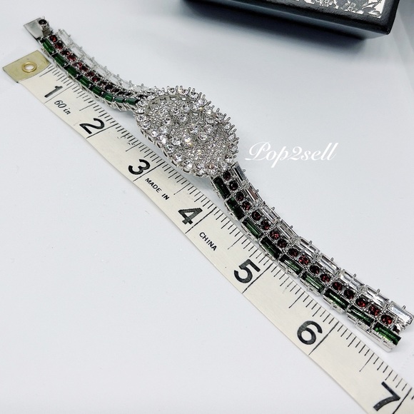 NEW Gucci Web GG Red Green Crystal Bracelet Size M - Picture 11 of 14
